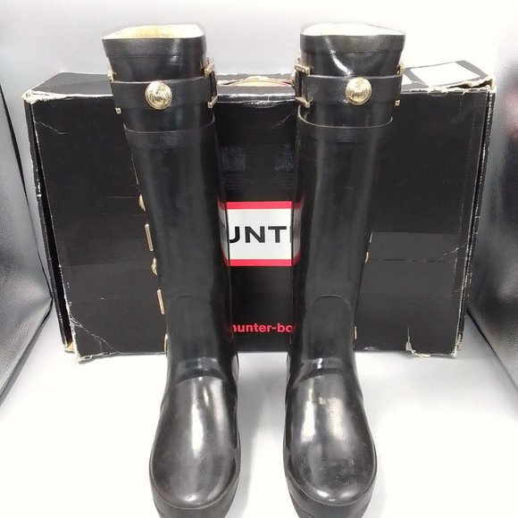 Hunter Regent Hurlington Boots Size UK 3 EU 36 Black Gold Wellington Wellie £195 - Picture 6 of 12